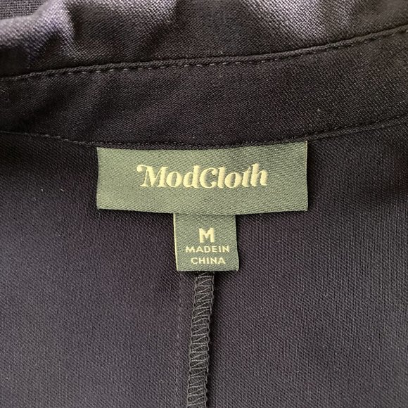 Modcloth Dress Faux Wrap Navy Blue Collared - Picture 6 of 8